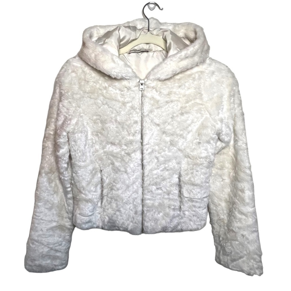 Abercrombie Kids Faux Fur Zip Front Hoodie Slip pockets White Size L